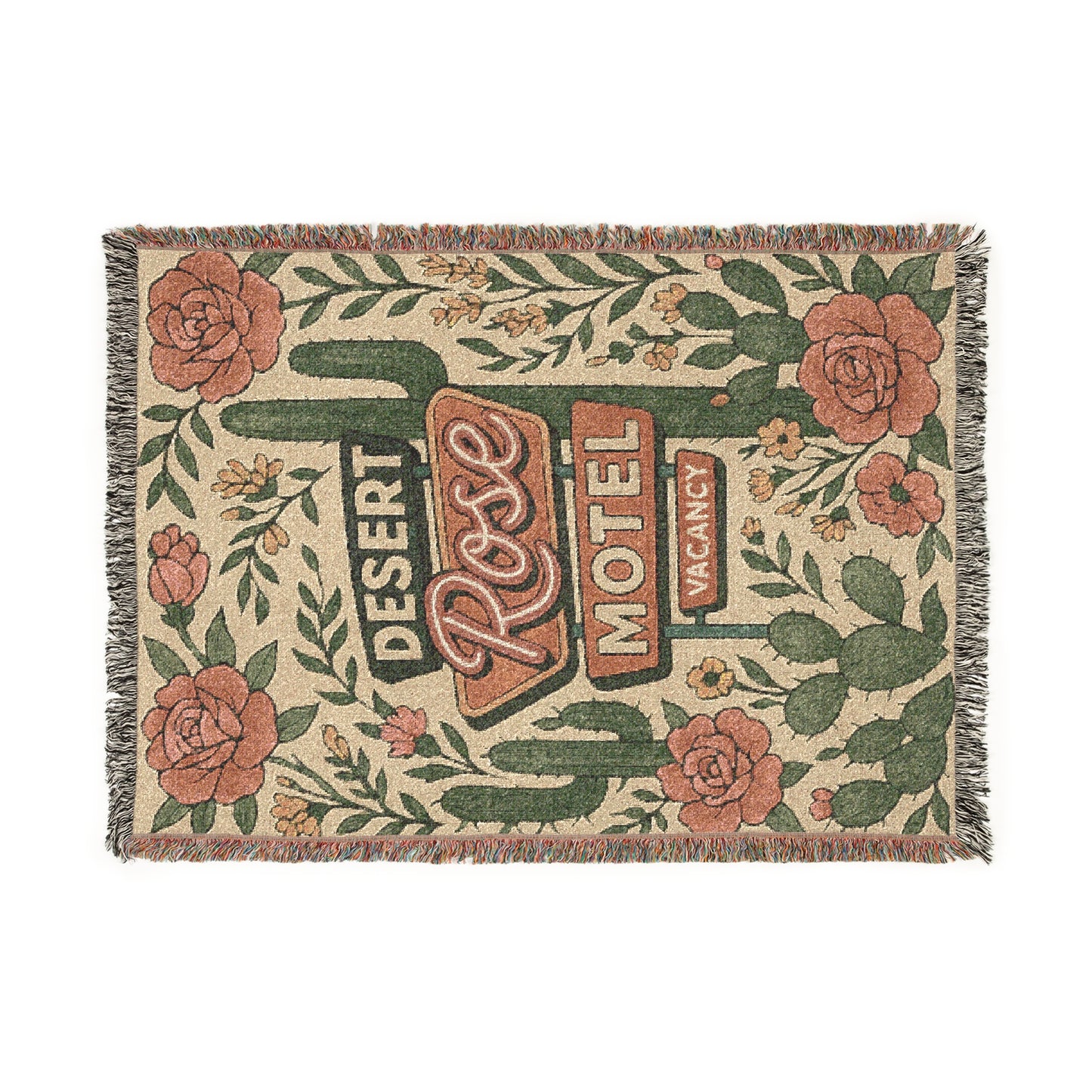 Desert Rose Motel Woven Blanket – Southwestern Floral Throw